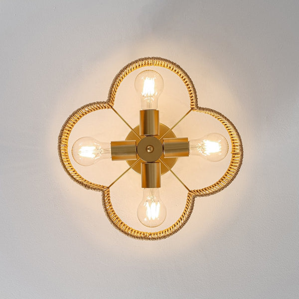 Chandelierias-4-Lobed Raffia Yarn Woven Flower Scallop Drum Semi-flush Mount-Semi Flush-2-Pack-