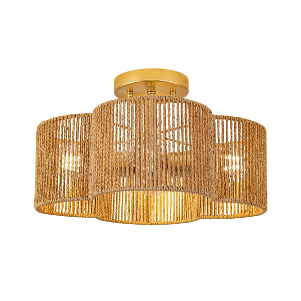 Chandelierias-4-Lobed Raffia Yarn Woven Flower Scallop Drum Semi-flush Mount-Semi Flush-2-Pack-
