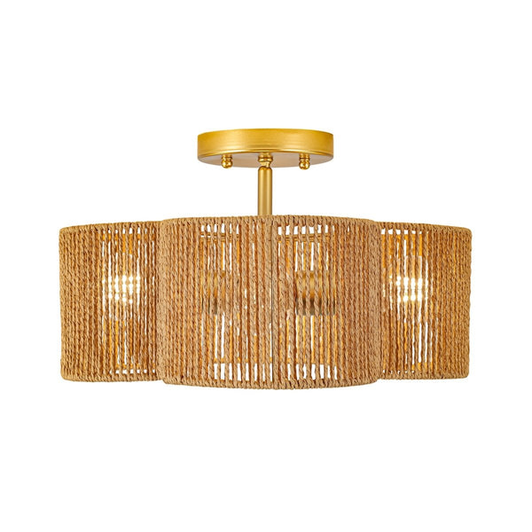 Chandelierias-4-Lobed Raffia Yarn Woven Flower Scallop Drum Semi-flush Mount-Semi Flush-2-Pack-