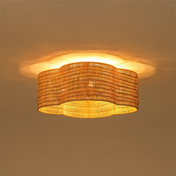Chandelierias-4-Lobed Scalloped Drum Rattan Semi-flush Mount-Semi Flush-Light Brown-2-Pack