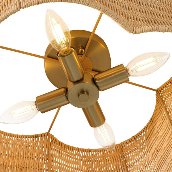 Chandelierias-4-Lobed Scalloped Drum Rattan Semi-flush Mount-Semi Flush-Light Brown-2-Pack
