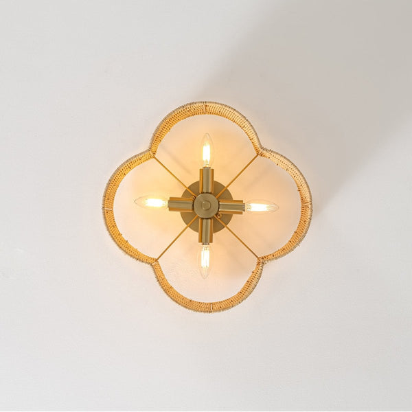 Chandelierias-4-Lobed Scalloped Drum Rattan Semi-flush Mount-Semi Flush-Light Brown-2-Pack