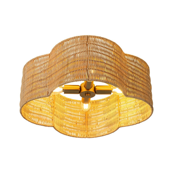 Chandelierias-4-Lobed Scalloped Drum Rattan Semi-flush Mount-Semi Flush-Light Brown-2-Pack