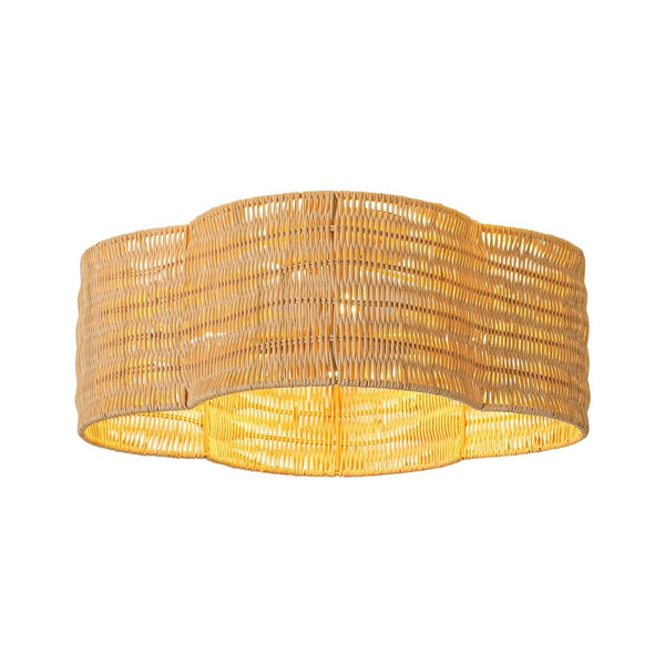 Chandelierias-4-Lobed Scalloped Drum Rattan Semi-flush Mount-Semi Flush-Light Brown-2-Pack