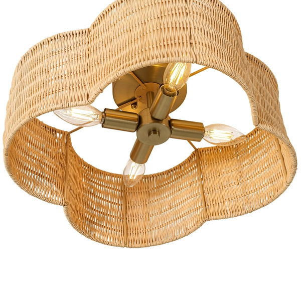 Chandelierias-4-Lobed Scalloped Drum Rattan Semi-flush Mount-Semi Flush-Light Brown-2-Pack