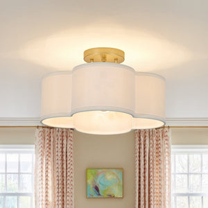 Chandelierias-4-Lobed White Linen Flower Scallop Drum Semi-flush Mount-Semi Flush-1-Pack-