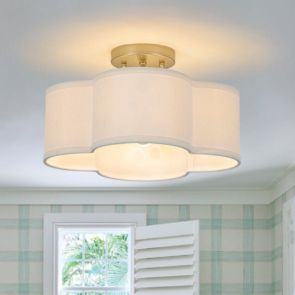 Chandelierias-4-Lobed White Linen Flower Scallop Drum Semi-flush Mount-Semi Flush-1-Pack-