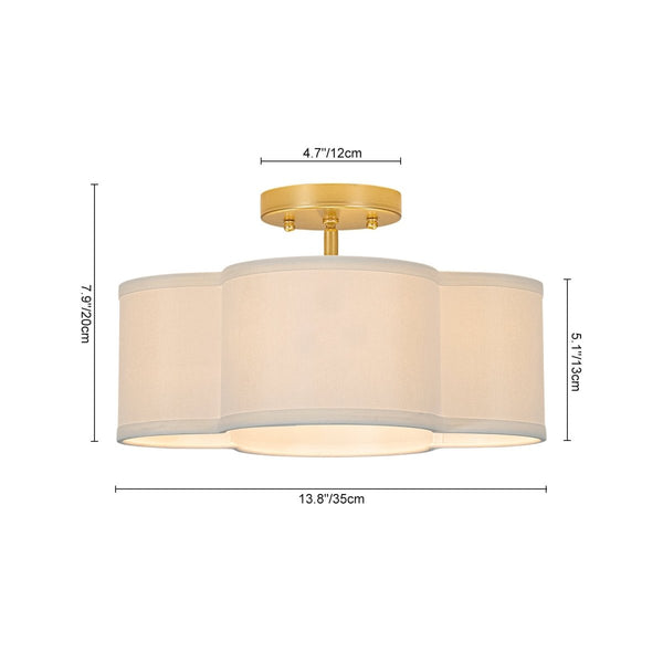 Chandelierias-4-Lobed White Linen Flower Scallop Drum Semi-flush Mount-Semi Flush-2-Pack-