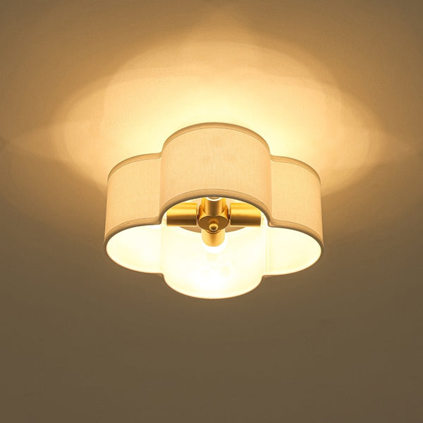 Chandelierias-4-Lobed White Linen Flower Scallop Drum Semi-flush Mount-Semi Flush-2-Pack-