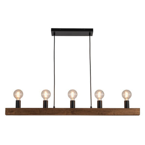 Chandelierias - 5 - Light Farmhouse Natural Wooden Linear Chandelier - Chandeliers - Matte Black & Wood Grain - 