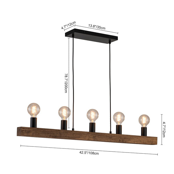 Chandelierias - 5 - Light Farmhouse Natural Wooden Linear Chandelier - Chandeliers - Matte Black & Wood Grain - 