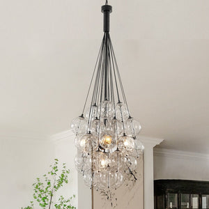 Chandelierias-5-Light Multi-globe Dimpled Glass Bubble Chandelier-Chandeliers-Black-