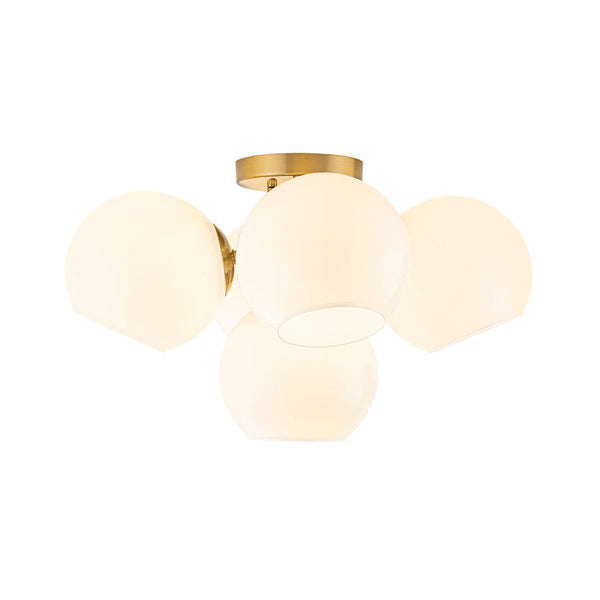 Chandelierias - 5 - Light Opening Opal Glossy Glass Semi - flush Mount - Semi Flush - Brass - 