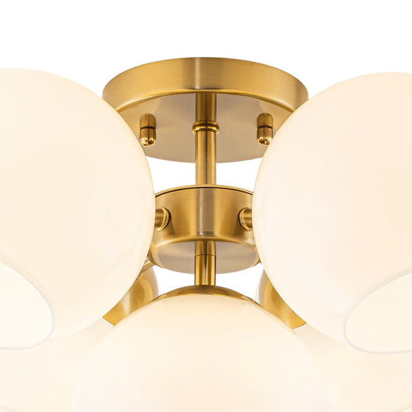 Chandelierias - 5 - Light Opening Opal Glossy Glass Semi - flush Mount - Semi Flush - Brass - 