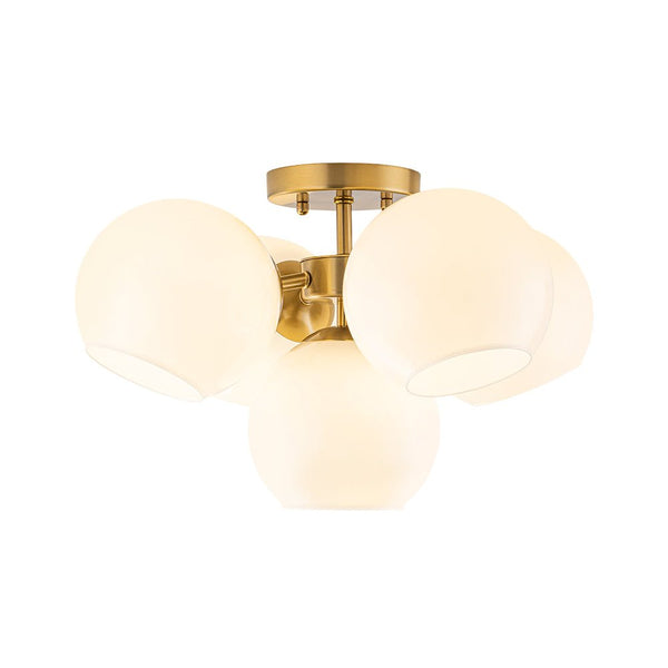 Chandelierias - 5 - Light Opening Opal Glossy Glass Semi - flush Mount - Semi Flush - Brass - 