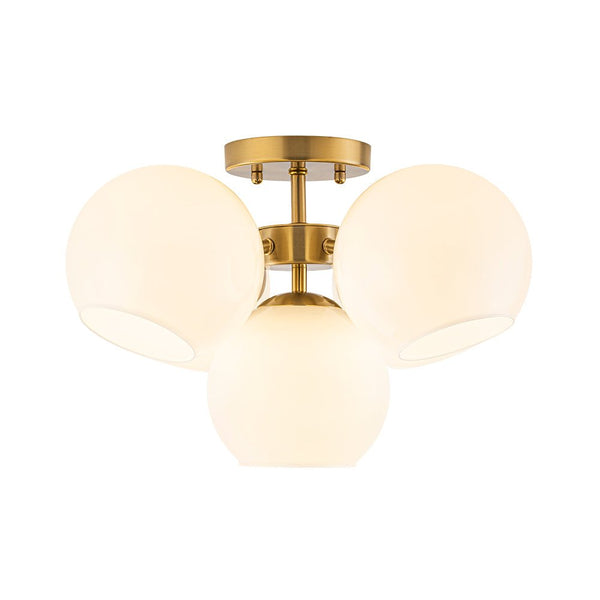 Chandelierias - 5 - Light Opening Opal Glossy Glass Semi - flush Mount - Semi Flush - Brass - 