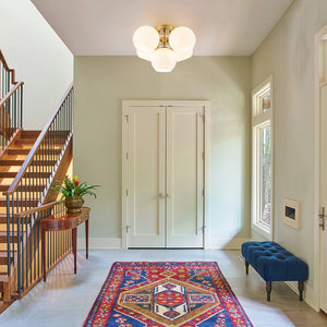 Chandelierias - 5 - Light Opening Opal Glossy Glass Semi - flush Mount - Semi Flush - Brass - 