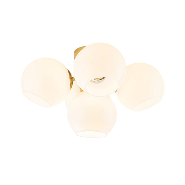 Chandelierias - 5 - Light Opening Opal Glossy Glass Semi - flush Mount - Semi Flush - Brass - 