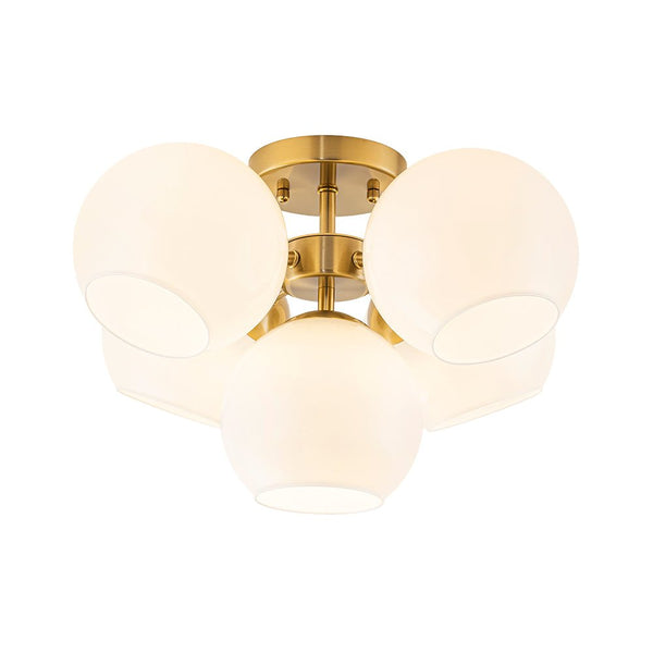 Chandelierias - 5 - Light Opening Opal Glossy Glass Semi - flush Mount - Semi Flush - Brass - 
