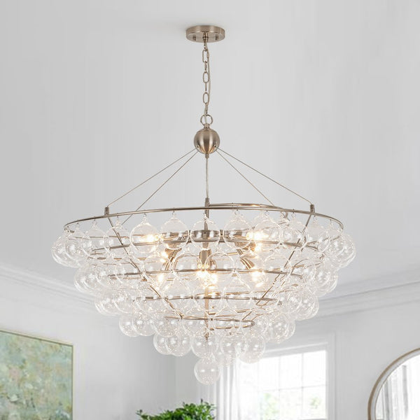 Chandelierias - 5 - Light Spiral Clear Glass Globe Bubble Chandelier - Chandelier - Nickel - 