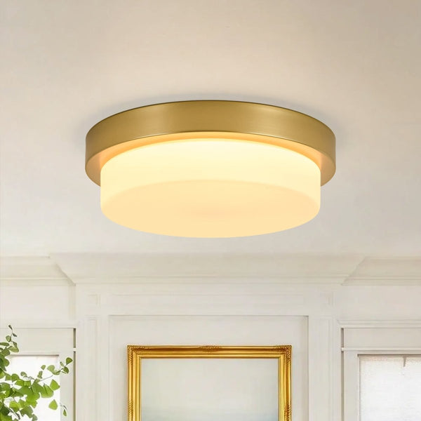 Chandelierias-5CCT Dimmable LED Brass Circular Milk Glass Tiered Flush Mount-Flush Mount-1-Pack-