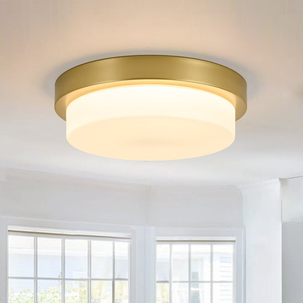Chandelierias-5CCT Dimmable LED Brass Circular Milk Glass Tiered Flush Mount-Flush Mount-1-Pack-
