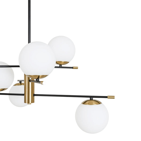 Chandelierias-6-Light Black Brass Staggered Frosted Glass Sputnik Tiered Chandelier-Chandeliers-Black + Brass-