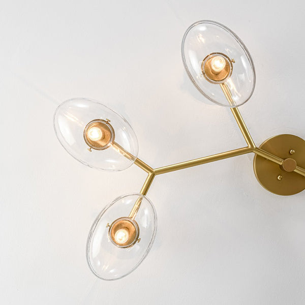 Chandelierias-6-Light Brass Clear Ovoid Glass Branch Semi-flush Mount-Semi Flush-Brass-