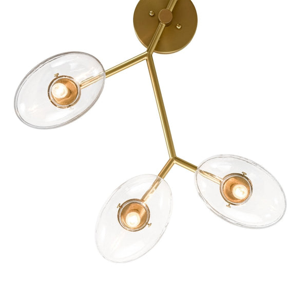 Chandelierias-6-Light Brass Clear Ovoid Glass Branch Semi-flush Mount-Semi Flush-Brass-