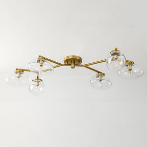 Chandelierias-6-Light Brass Clear Ovoid Glass Branch Semi-flush Mount-Semi Flush-Brass-
