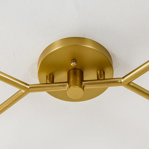 Chandelierias-6-Light Brass Clear Ovoid Glass Branch Semi-flush Mount-Semi Flush-Brass-