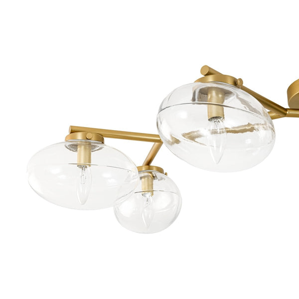 Chandelierias-6-Light Brass Clear Ovoid Glass Branch Semi-flush Mount-Semi Flush-Brass-