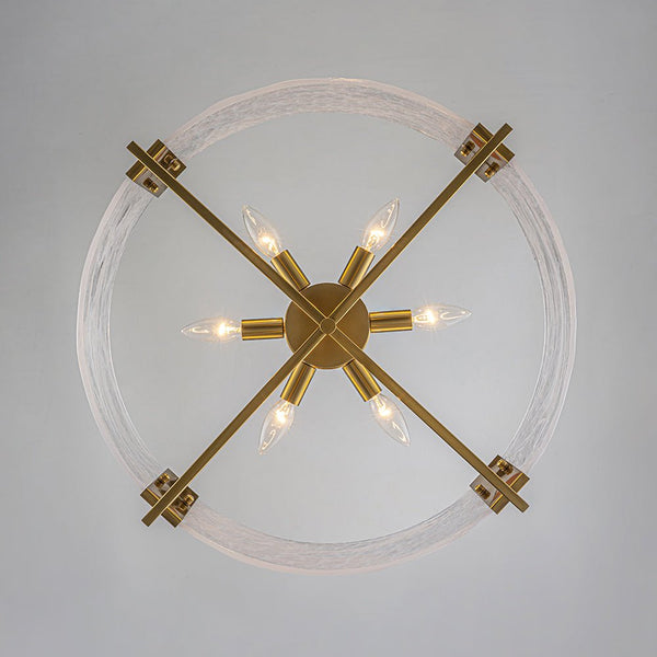 Chandelierias - 6 - Light Cloud Glass Drum Semi - Flush Mount Ceiling Light - Semi Flush - 6 Bulbs - Black & Gold