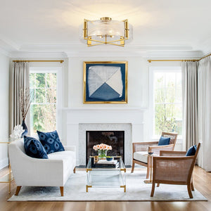 Chandelierias - 6 - Light Cloud Glass Drum Semi - Flush Mount Ceiling Light - Semi Flush - 6 Bulbs - Black & Gold