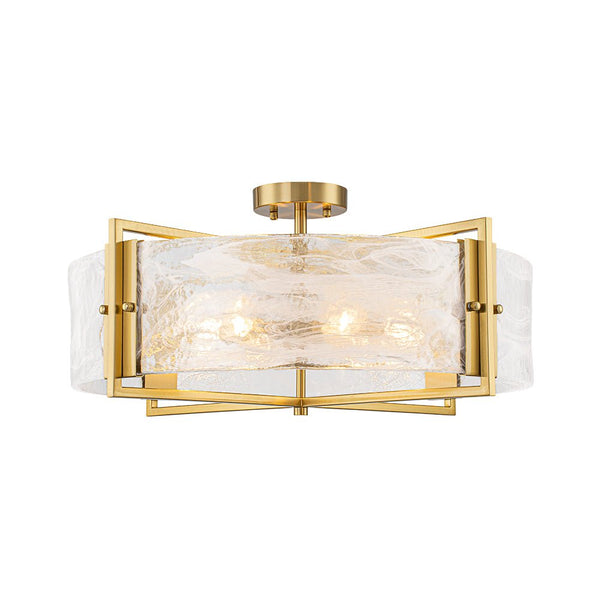 Chandelierias - 6 - Light Cloud Glass Drum Semi - Flush Mount Ceiling Light - Semi Flush - 6 Bulbs - Gold