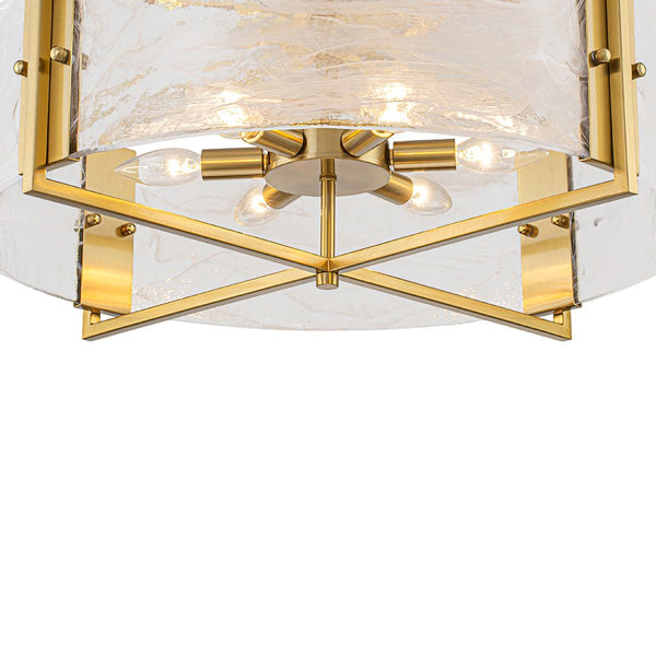 Chandelierias - 6 - Light Cloud Glass Drum Semi - Flush Mount Ceiling Light - Semi Flush - 6 Bulbs - Gold