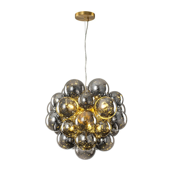 Chandelierias-6-Light Cluster Black Pearl Glass Bubble Chandelier-Chandeliers-Brass-
