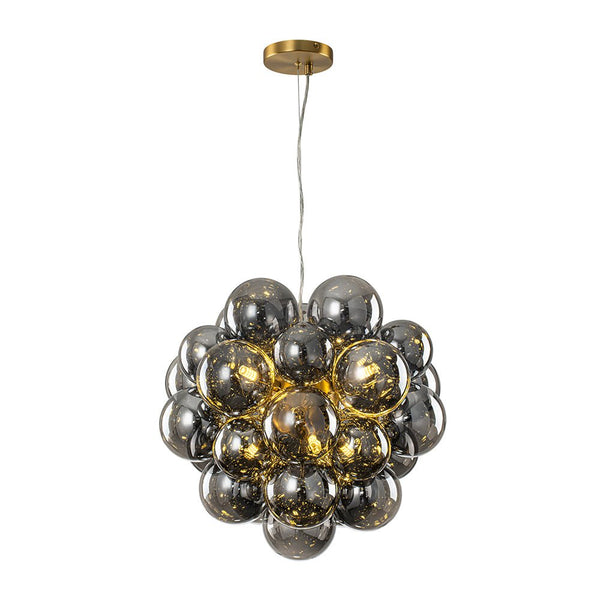 Chandelierias-6-Light Cluster Black Pearl Glass Bubble Chandelier-Chandeliers-Brass-