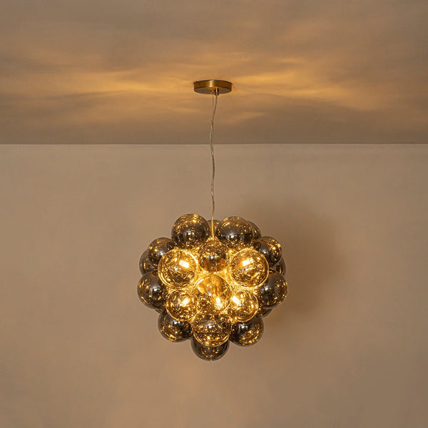 Chandelierias-6-Light Cluster Black Pearl Glass Bubble Chandelier-Chandeliers-Brass-