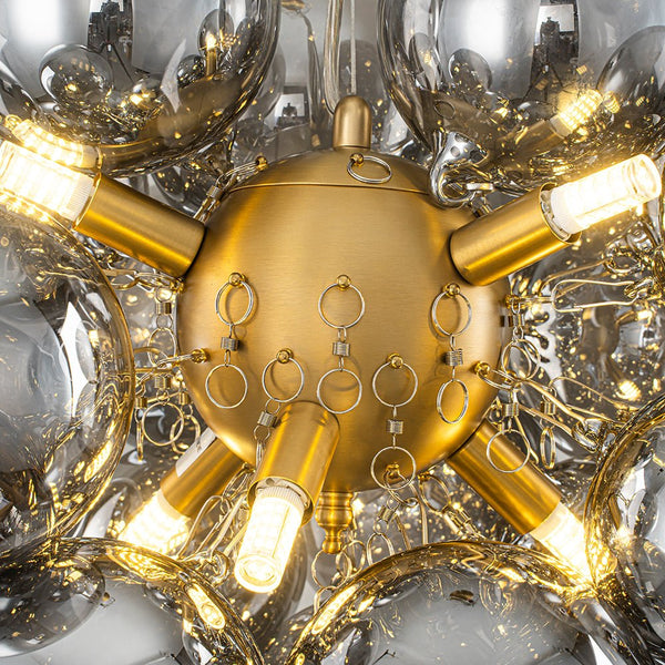 Chandelierias-6-Light Cluster Black Pearl Glass Bubble Chandelier-Chandeliers-Brass-