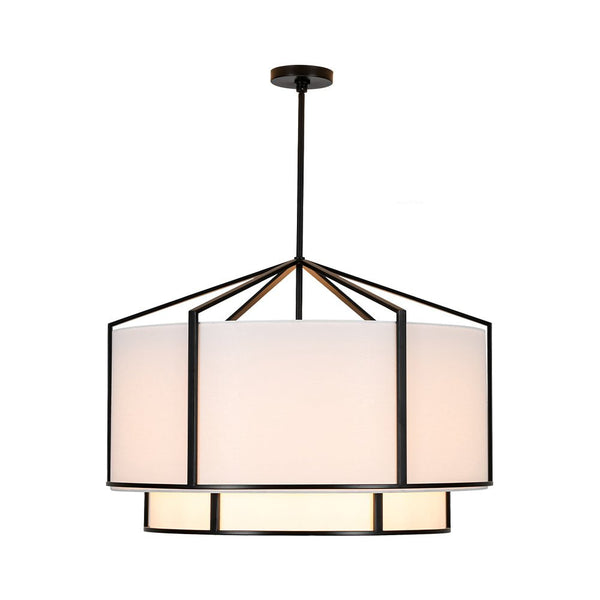 Chandelierias - 6 - Light Eclectic Modern Dual - layer Linen Drum Pendant Chandelier - Chandeliers - Matte Black - 
