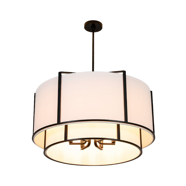 Chandelierias - 6 - Light Eclectic Modern Dual - layer Linen Drum Pendant Chandelier - Chandeliers - Matte Black - 