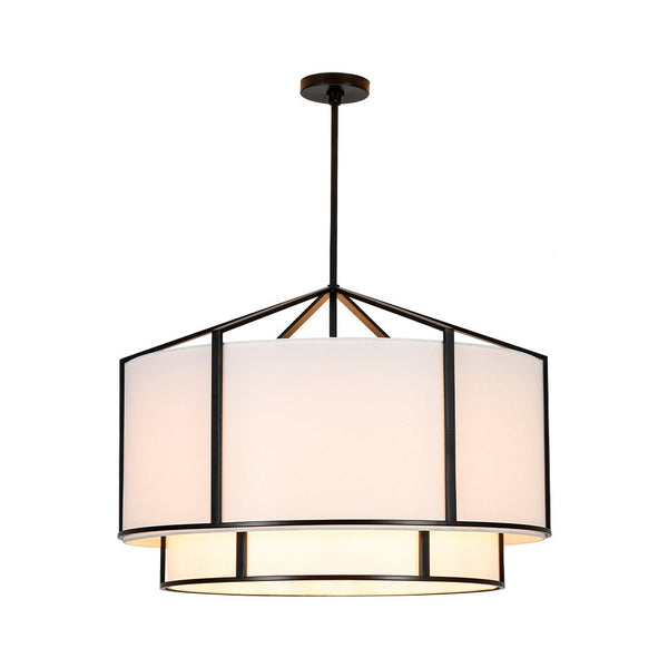 Chandelierias - 6 - Light Eclectic Modern Dual - layer Linen Drum Pendant Chandelier - Chandeliers - Matte Black - 