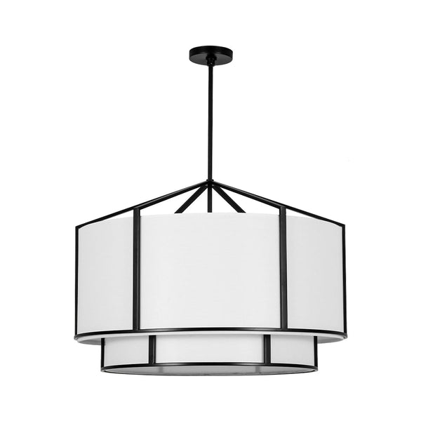 Chandelierias - 6 - Light Eclectic Modern Dual - layer Linen Drum Pendant Chandelier - Chandeliers - Matte Black - 