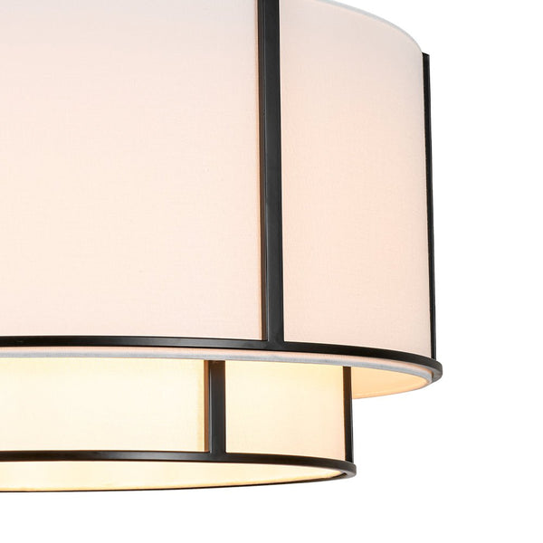 Chandelierias - 6 - Light Eclectic Modern Dual - layer Linen Drum Pendant Chandelier - Chandeliers - Matte Black - 
