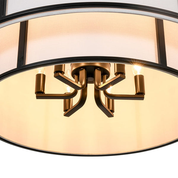 Chandelierias - 6 - Light Eclectic Modern Dual - layer Linen Drum Pendant Chandelier - Chandeliers - Matte Black - 