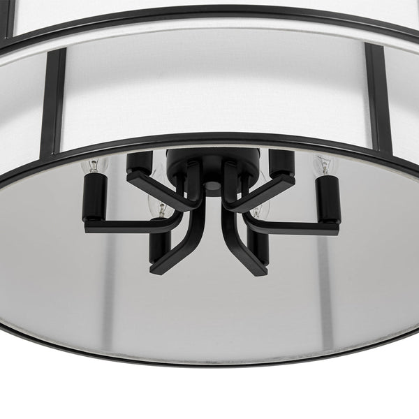 Chandelierias - 6 - Light Eclectic Modern Dual - layer Linen Drum Pendant Chandelier - Chandeliers - Matte Black - 