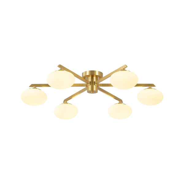 Chandelierias-6-Light Frosted Opaline Oval Glass Sputnik Semi-flush Mount-Semi Flush-Brass-