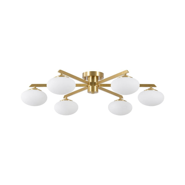 Chandelierias-6-Light Frosted Opaline Oval Glass Sputnik Semi-flush Mount-Semi Flush-Brass-