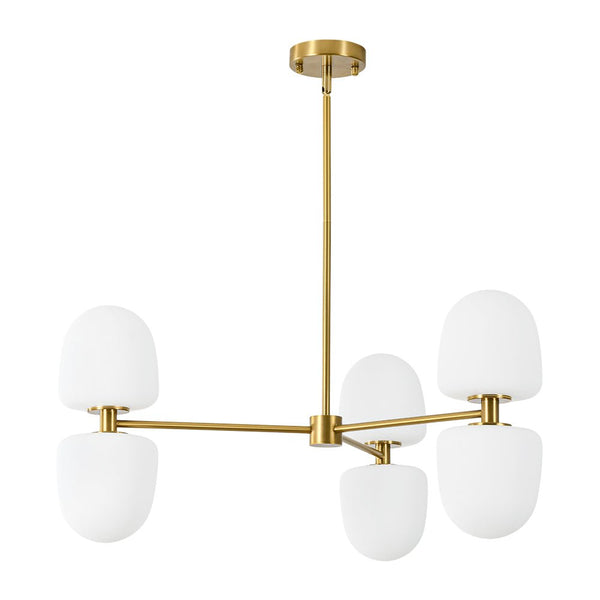 Chandelierias-6-Light Linear Sputnik Capsule Frosted Glass Semi-flush Chandelier-Chandeliers-Brass-